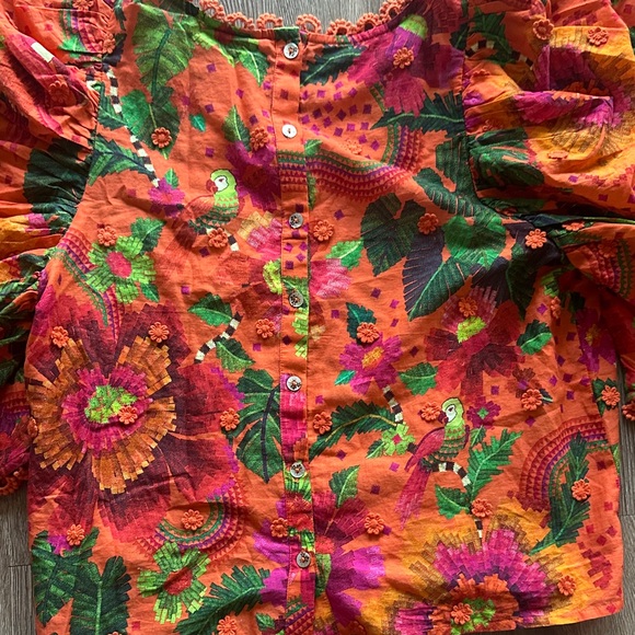 Farm Rio Blooming Garden Blouse Orange Floral Size Medium NWT Boho Top - Picture 6 of 9